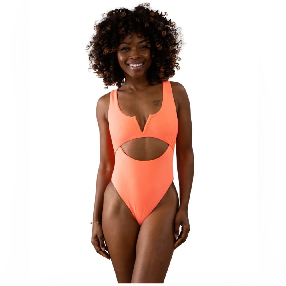 Heat swim bright neon coral one piece key hole size xl